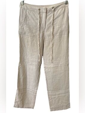 Linen Charter Club Luxury Khaki Tan Cream 100% Linen Drawstring Chinos Pants